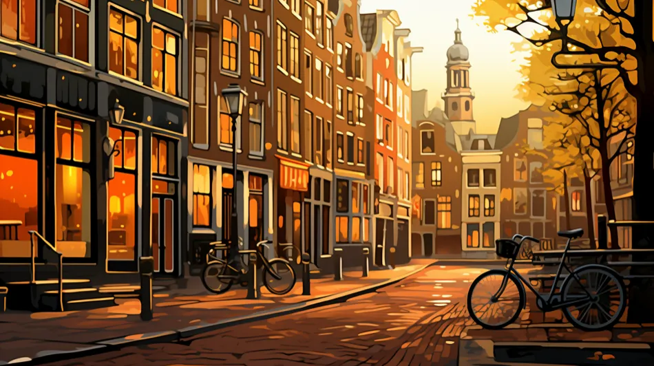 Ilustración del barrio judía de la ciudad de Amsterdam